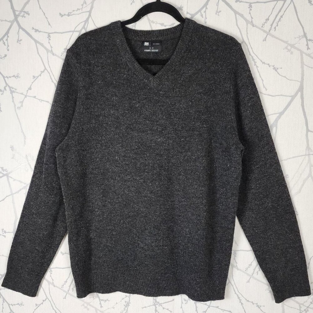 Le 31 Charcoal Gray Recycled Lambswool V-Neck Sweater